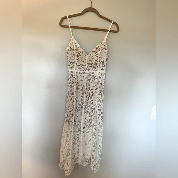 Lulus One Wish White Lace Midi Dress